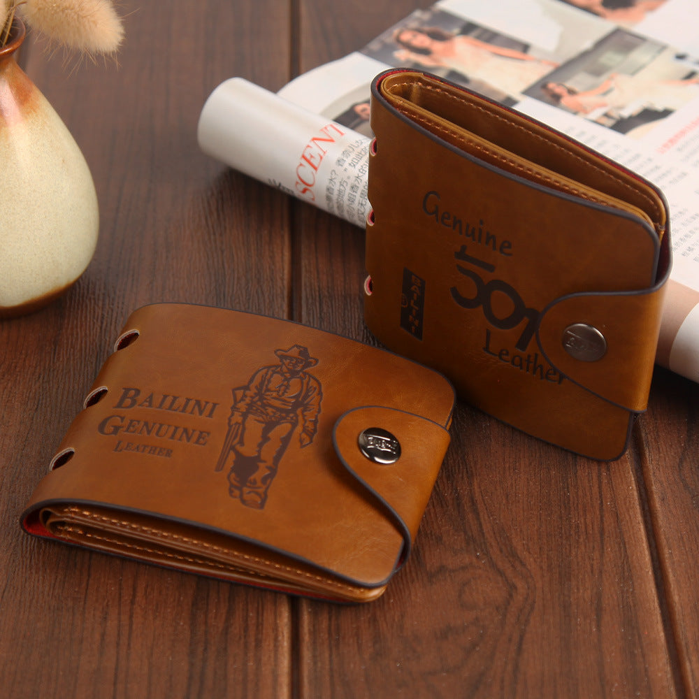 Wallet Large Capacity Men's Short Wallet Retro Hunter Wallet Large Capacity Buckle Wallet Factory Sales