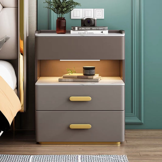 Modern Minimalist Multi-functional Smart Bedside Table Light Luxury Three-drawer Cabinet Bedroom Storage Cabinet Household Solid Wood Bedside Cabinet
