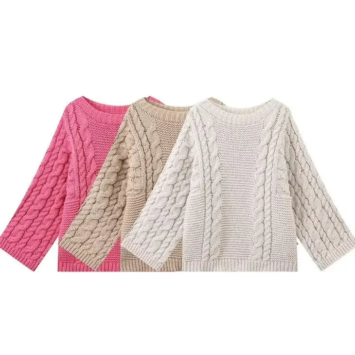 Women's Loose-Fit Sweater INS Style Round Neck Flare Sleeve Knitwear Cross-Border European And American Fashion Trend