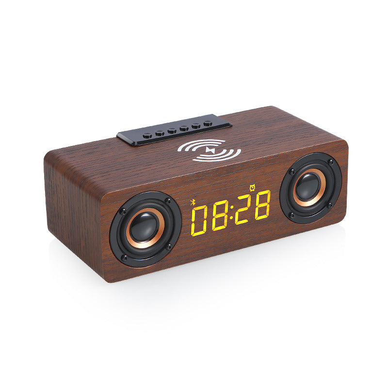 Wireless Charging Wooden Bluetooth Speaker Outdoor Portable Wireless Card Alarm Clock Stereo LED Clock Desktop Speaker