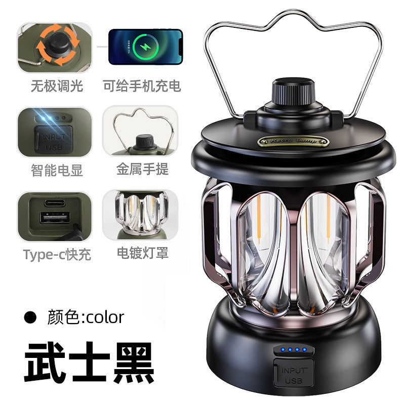 Hot Outdoor Camping Lamp Multi-function Camping Tent Lamp Retro Lantern Cob Rechargeable Portable Lamp Home