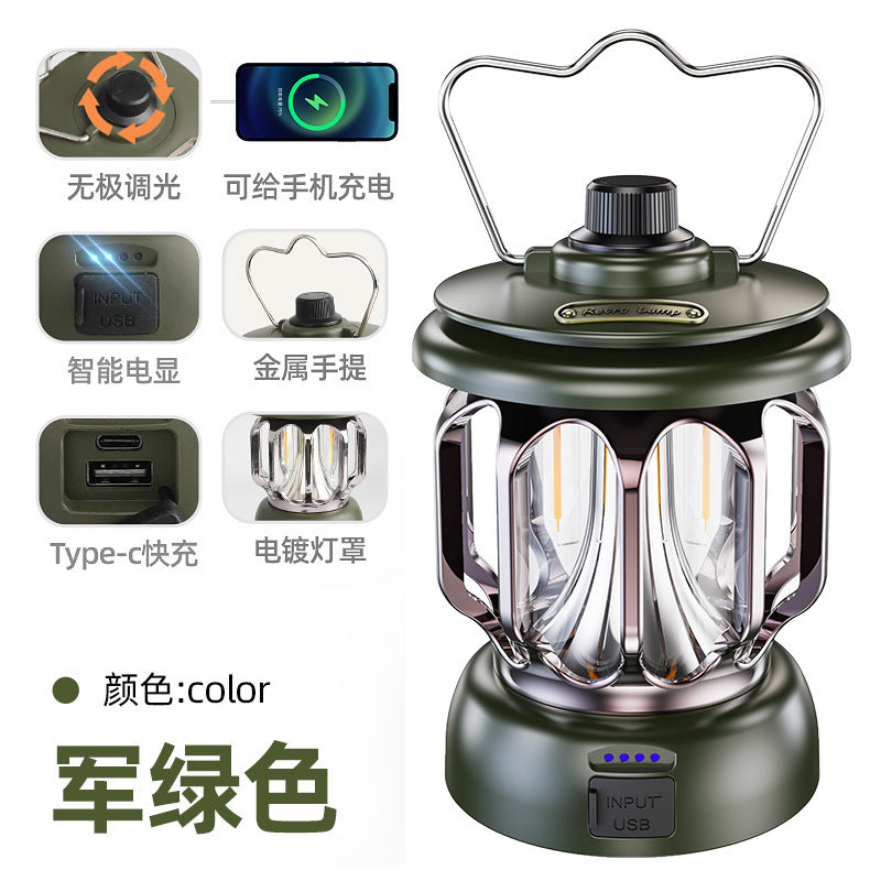 Hot Outdoor Camping Lamp Multi-function Camping Tent Lamp Retro Lantern Cob Rechargeable Portable Lamp Home